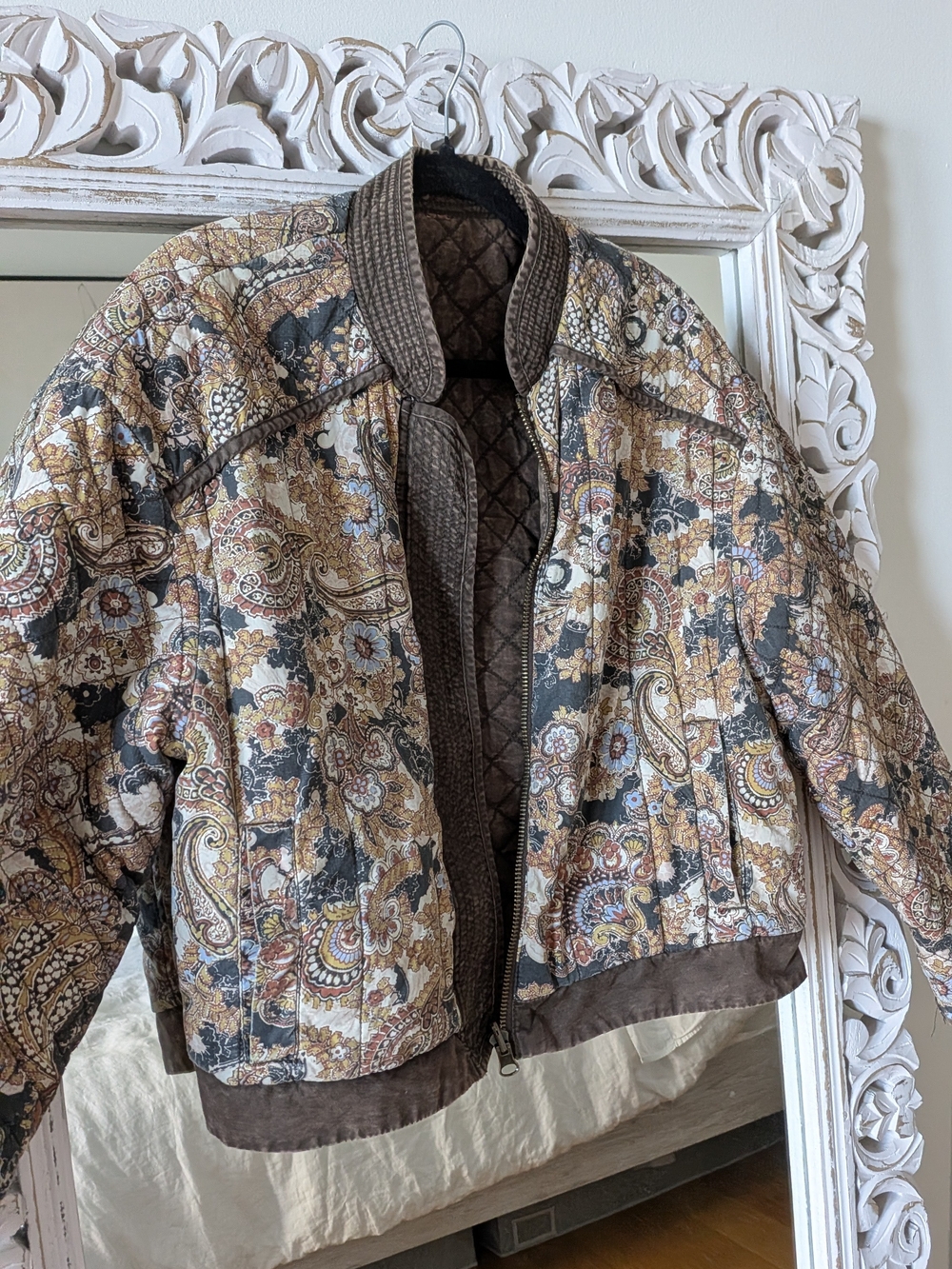 Free People Reverisvale Quilted Paisley Bomber Jacket - S